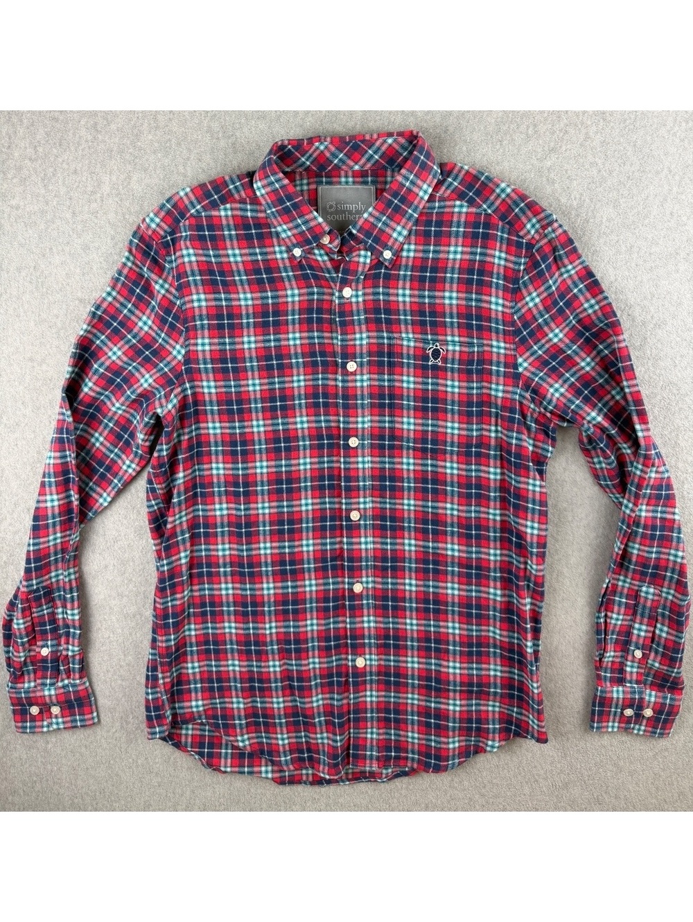 Simply Southern Men's Red Plaid Button-Down Shirt Small